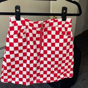 Red and white checkered zip up skirt